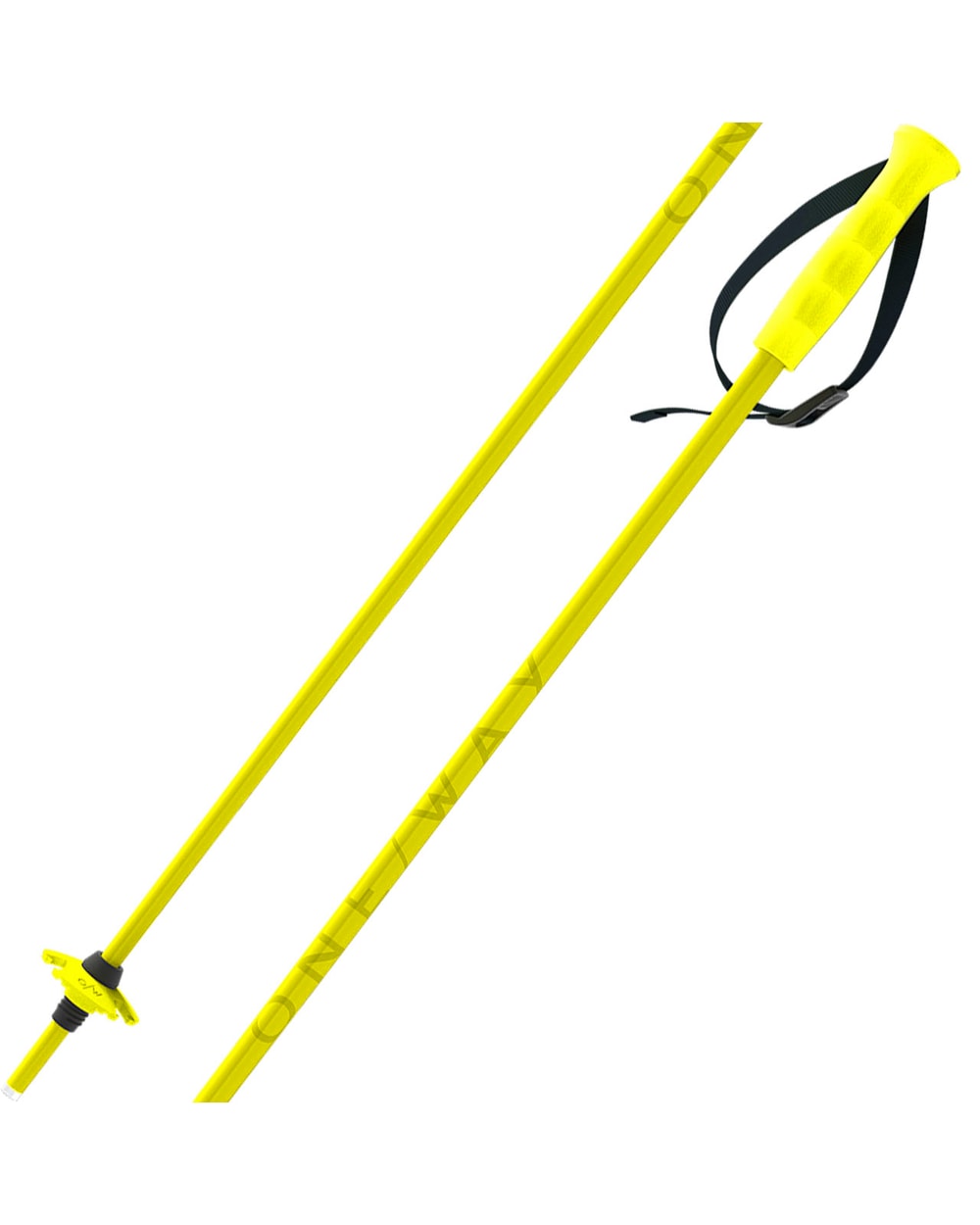 One Way Junior Ski Poles - Neon Yellow, grip and basket detail