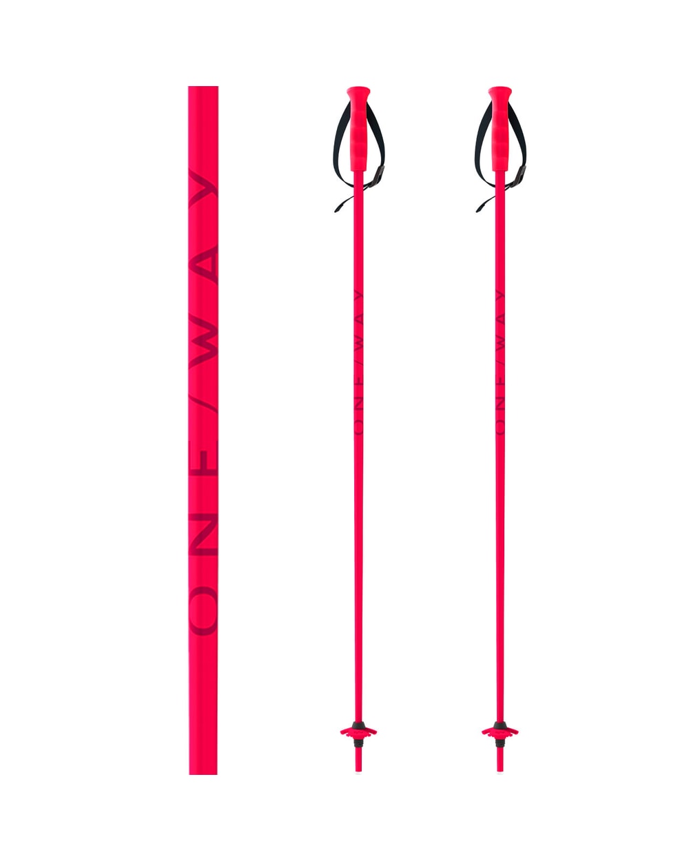 One Way Junior Ski Poles - Neon Pink, pair full length