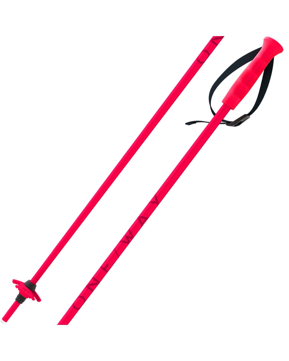 One Way Junior Ski Poles - Neon Pink, grip and basket detail