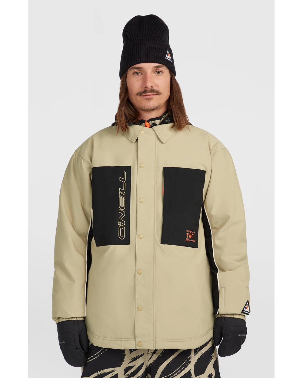 O'Neill Men's FWC'Play Shacket Snow Jacket - Olive Blush Colour Block, front view