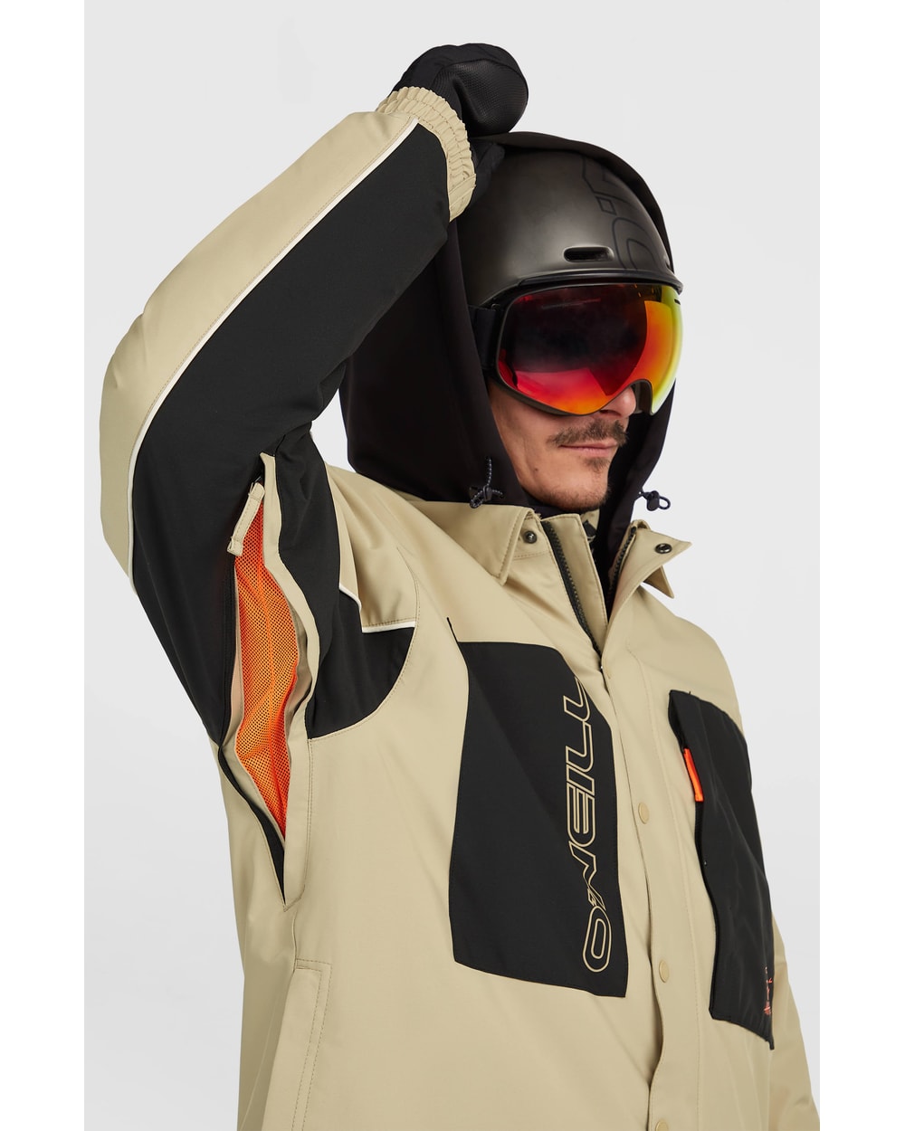 O'Neill Men's FWC'Play Shacket Snow Jacket - Olive Blush Colour Block, detail view