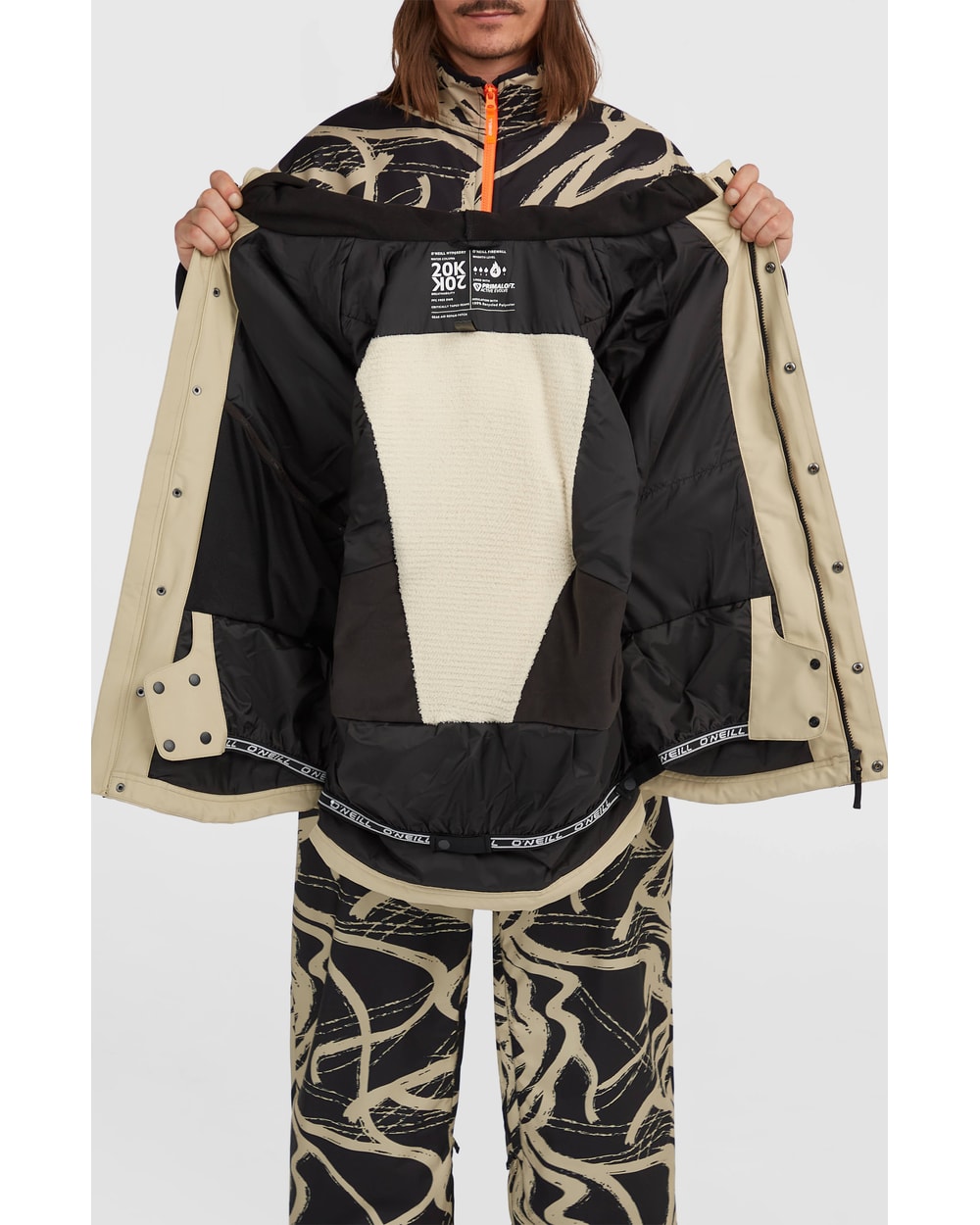 O'Neill Men's FWC'Play Shacket Snow Jacket - Olive Blush Colour Block, interior view