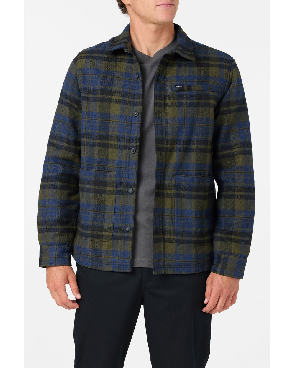 O'Neill Men's Plaid High Pile Lined Jacket - Army - front