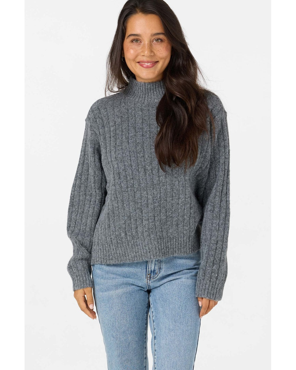 O'Neill Women's Cypress Mock Neck Sweater - Charcoal - front detail