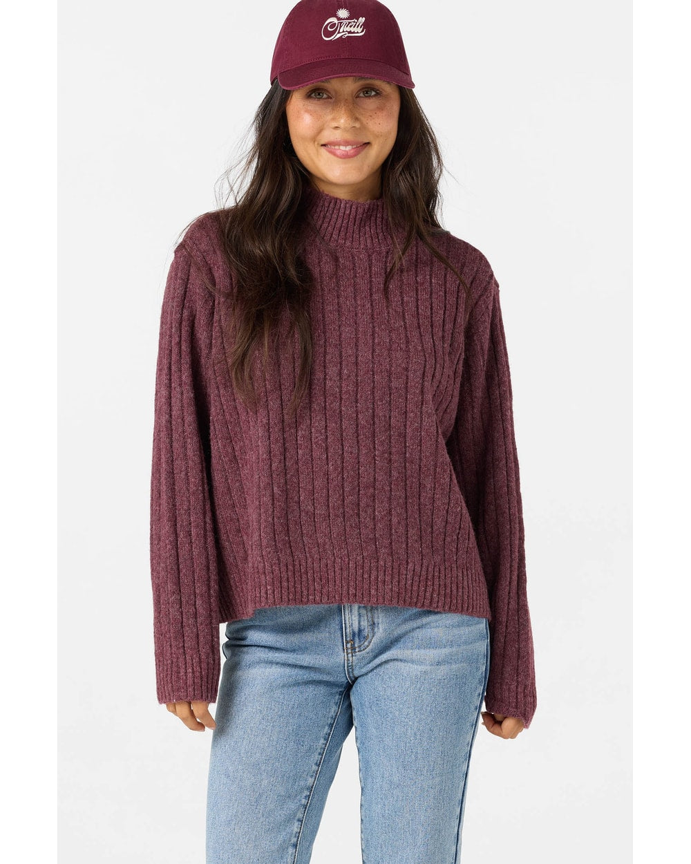 O'Neill Women's Cypress Mock Neck Sweater - Fig - front detail