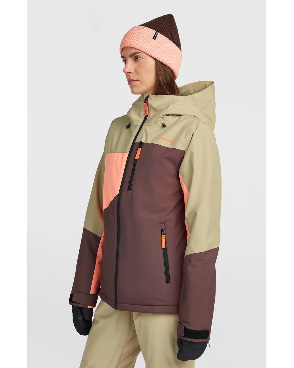 O'Neill Women's FWC'Cruz Triple Snow Jacket - Olive Blush Colour Block