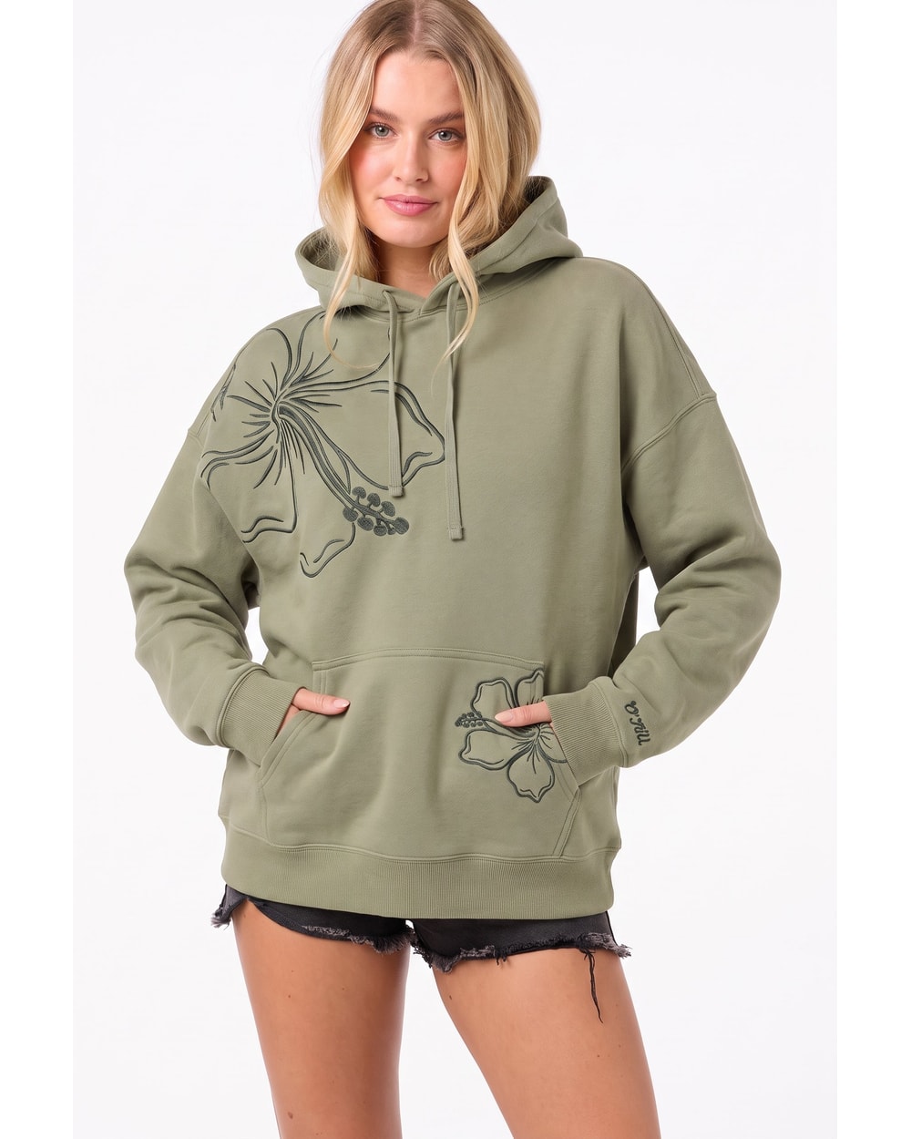 O'Neill Women's Hibiscus Oversized Hoodie - Sage - front detail