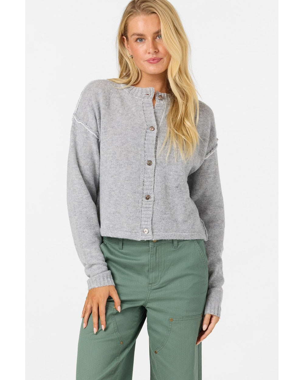 O'Neill Women's OG Calder Cardigan - Heather Ash - front detail