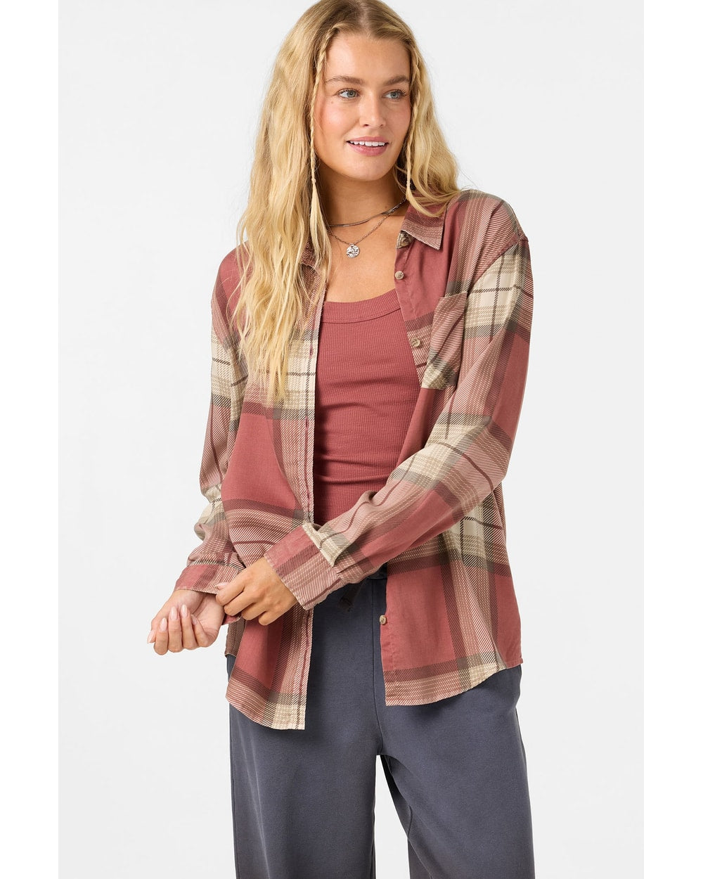 O'Neill Women's OG Logan Flannel Shirt - Apple Butter - buttoned front detail