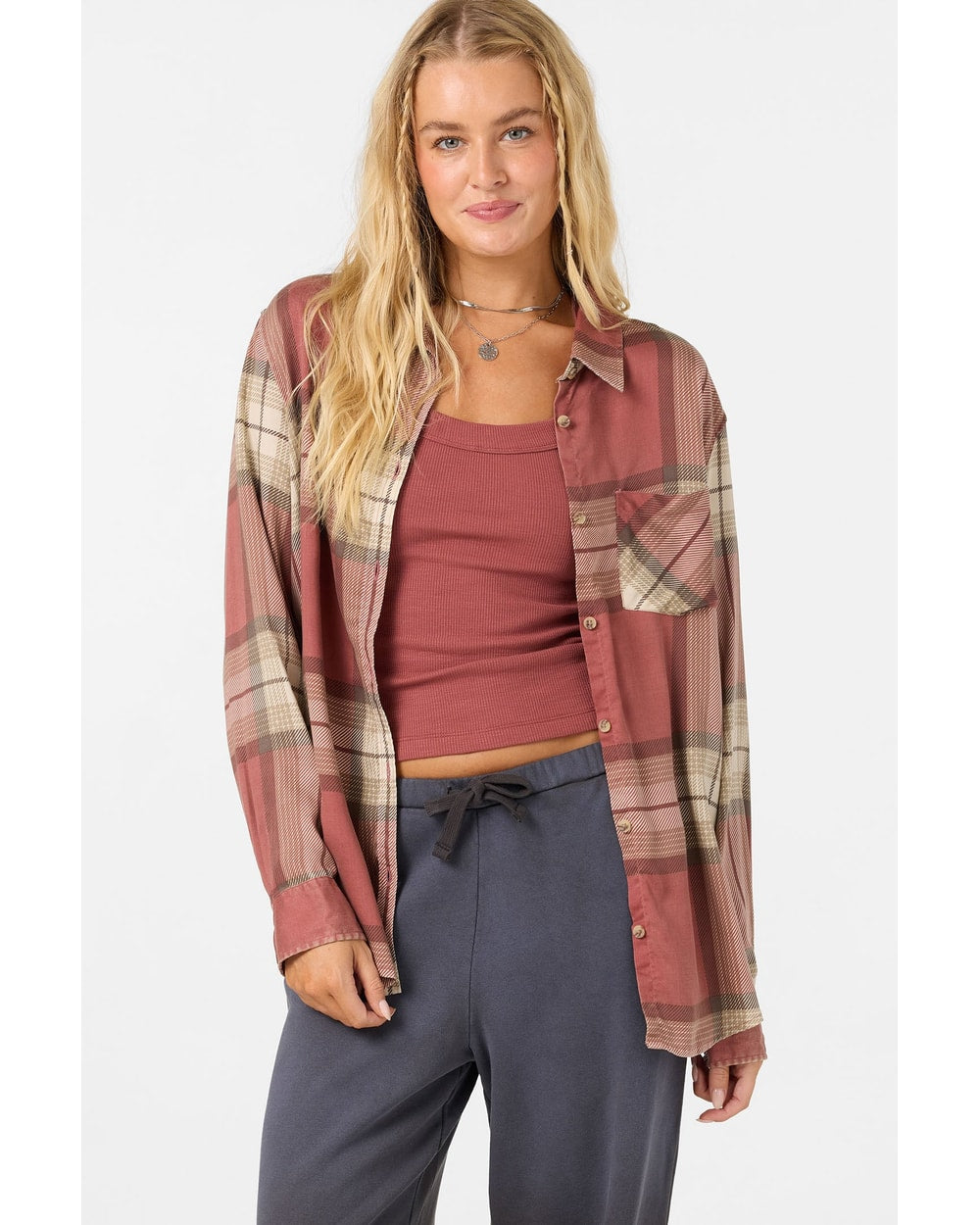O'Neill Women's OG Logan Flannel Shirt - Apple Butter - open front