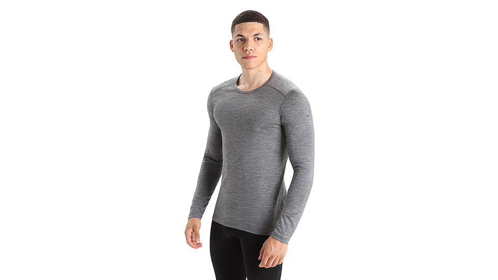 Icebreaker Men's 200 Oasis Long Sleeve Crew, Gritstone Heather, front angled