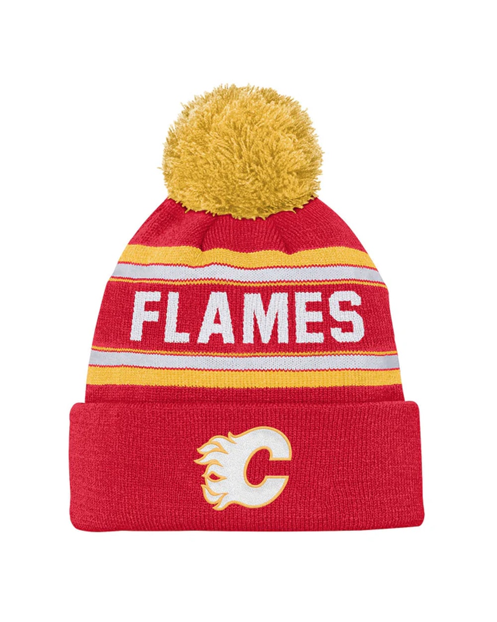 Outerstuff Youth Calgary Flames Jacquard Knit Cuffed Toque with Pom