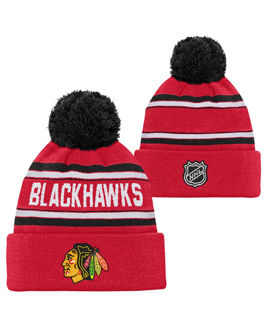 Outerstuff Youth Chicago Blackhawks Jacquard Knit Cuffed Toque with Pom