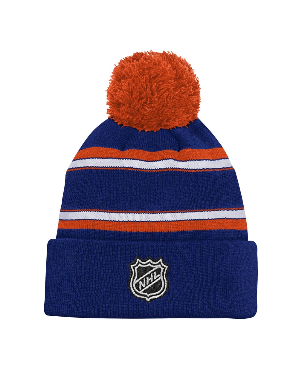 Outerstuff Youth Edmonton Oilers Jacquard Knit Cuffed Toque with Pom - Royal, back view