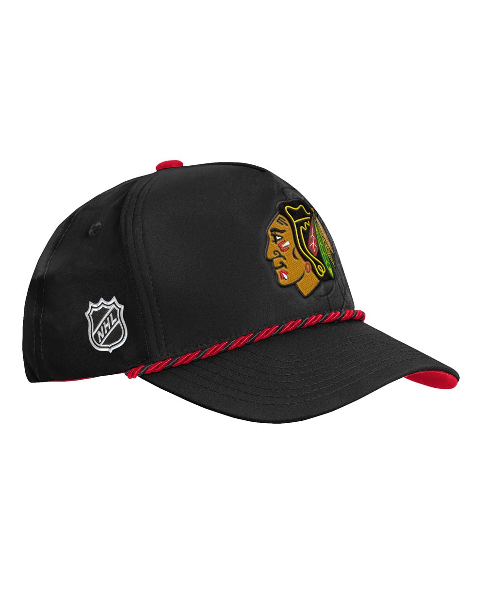 Outerstuff Chicago Blackhawks 2026 NHL Draft Podium Youth Hat - three-quarter right with NHL shield