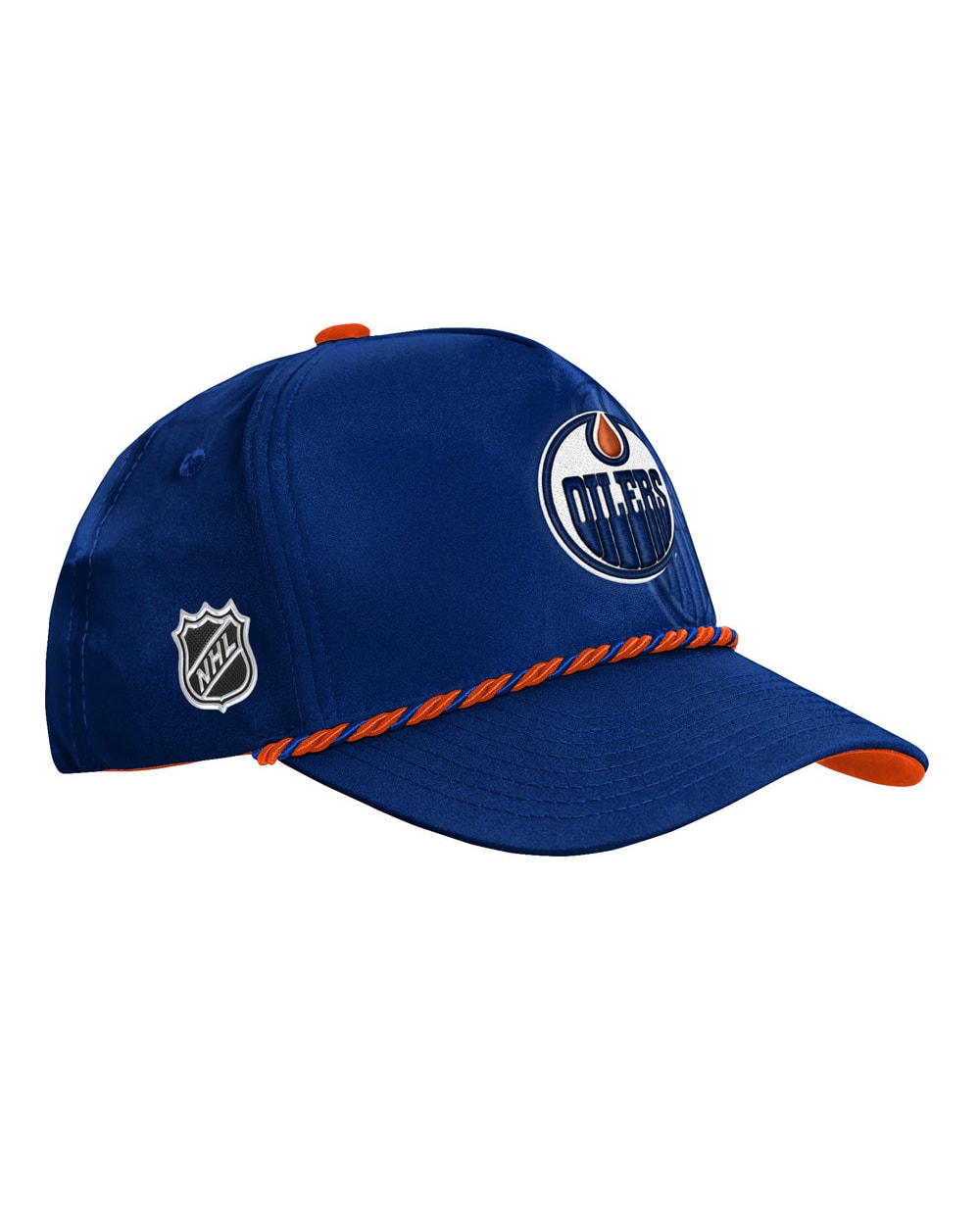 Outerstuff Edmonton Oilers 2026 NHL Draft Podium Youth Hat - three-quarter right with NHL shield