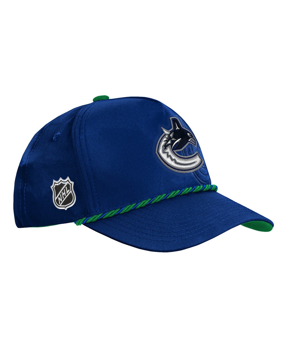 Outerstuff Vancouver Canucks 2026 NHL Draft Podium Youth Hat - three-quarter right with NHL shield