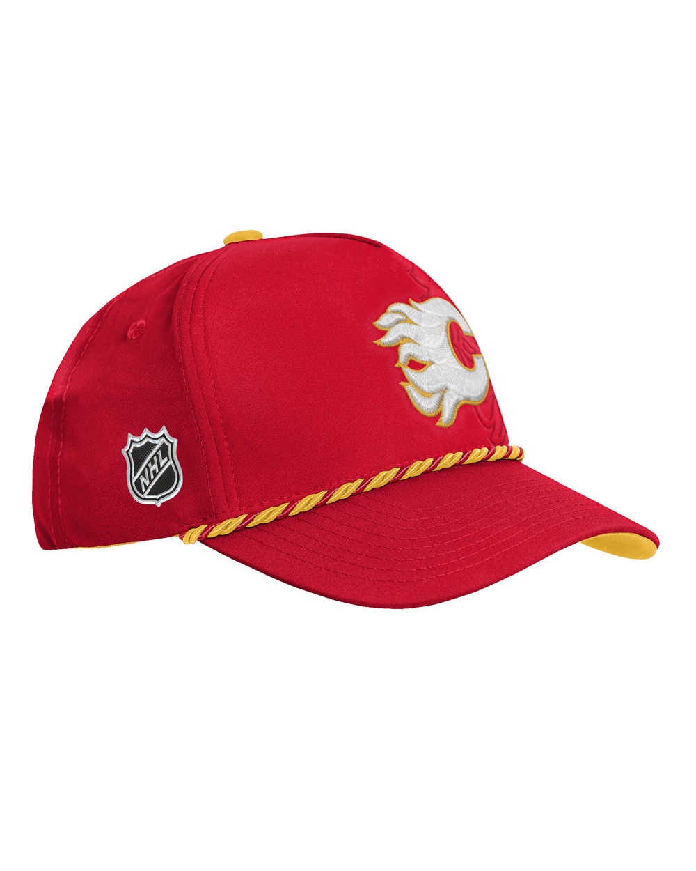Outerstuff Calgary Flames 2026 NHL Draft Podium Youth Hat - three-quarter right with NHL shield