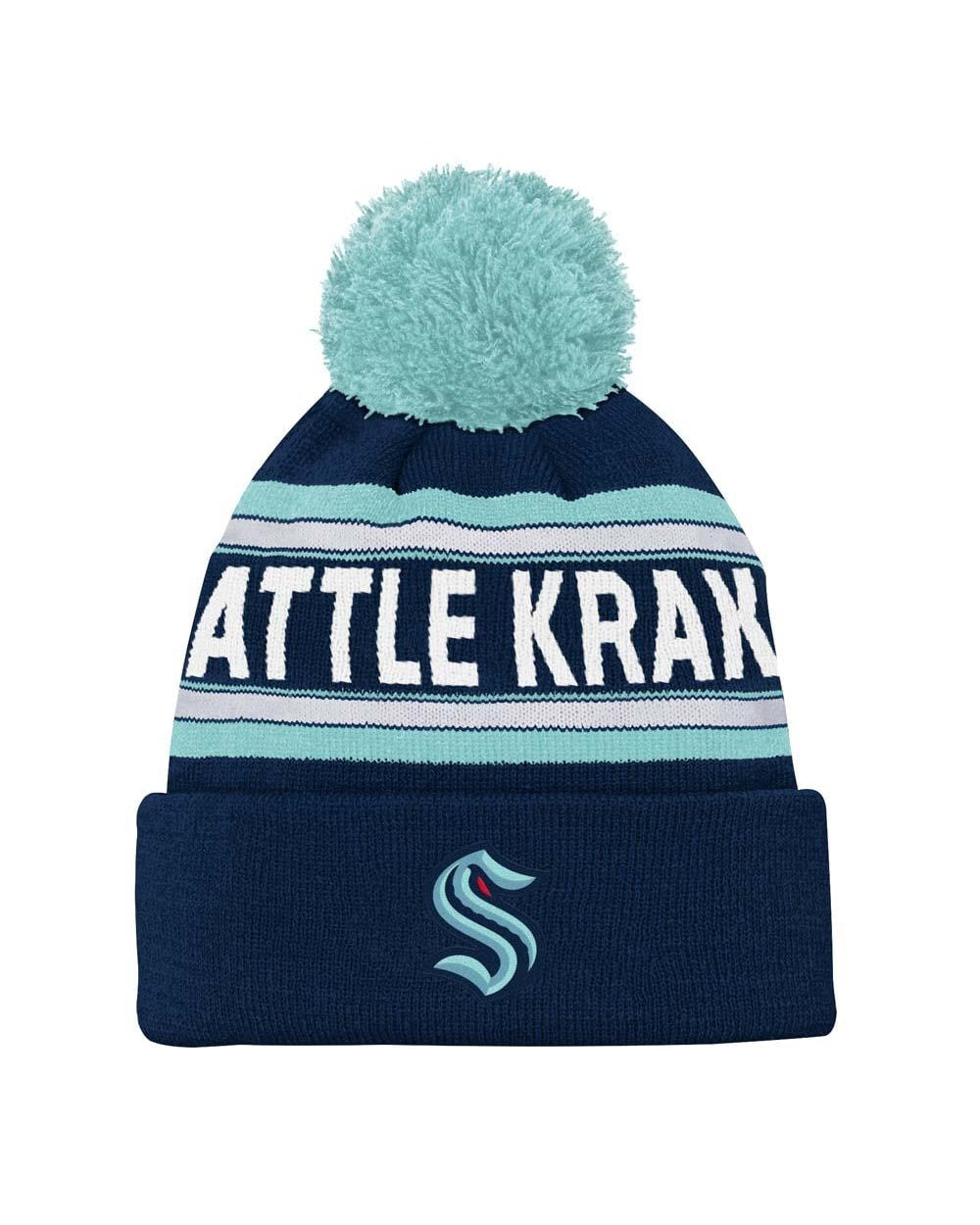 Outerstuff Youth Seattle Kraken Jacquard Knit Cuffed Toque with Pom
