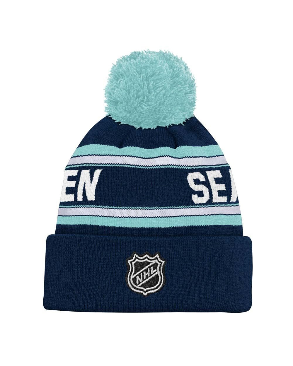 Outerstuff Youth Seattle Kraken Jacquard Knit Cuffed Toque with Pom