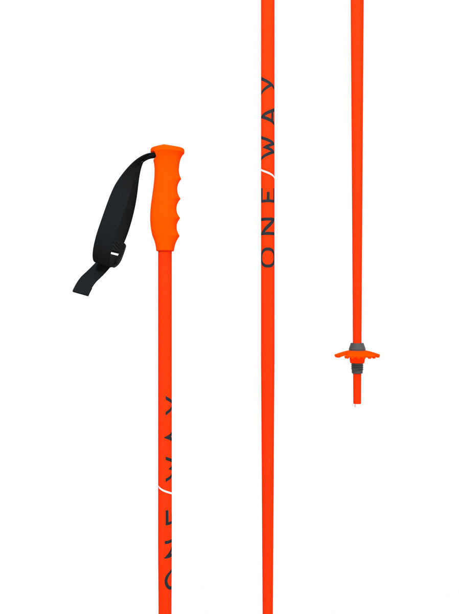 One Way Junior High Ski Poles - Neon Orange, front view