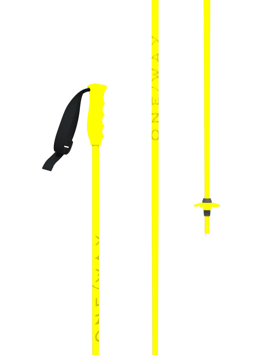 One Way Junior Ski Poles - Neon Yellow, front view