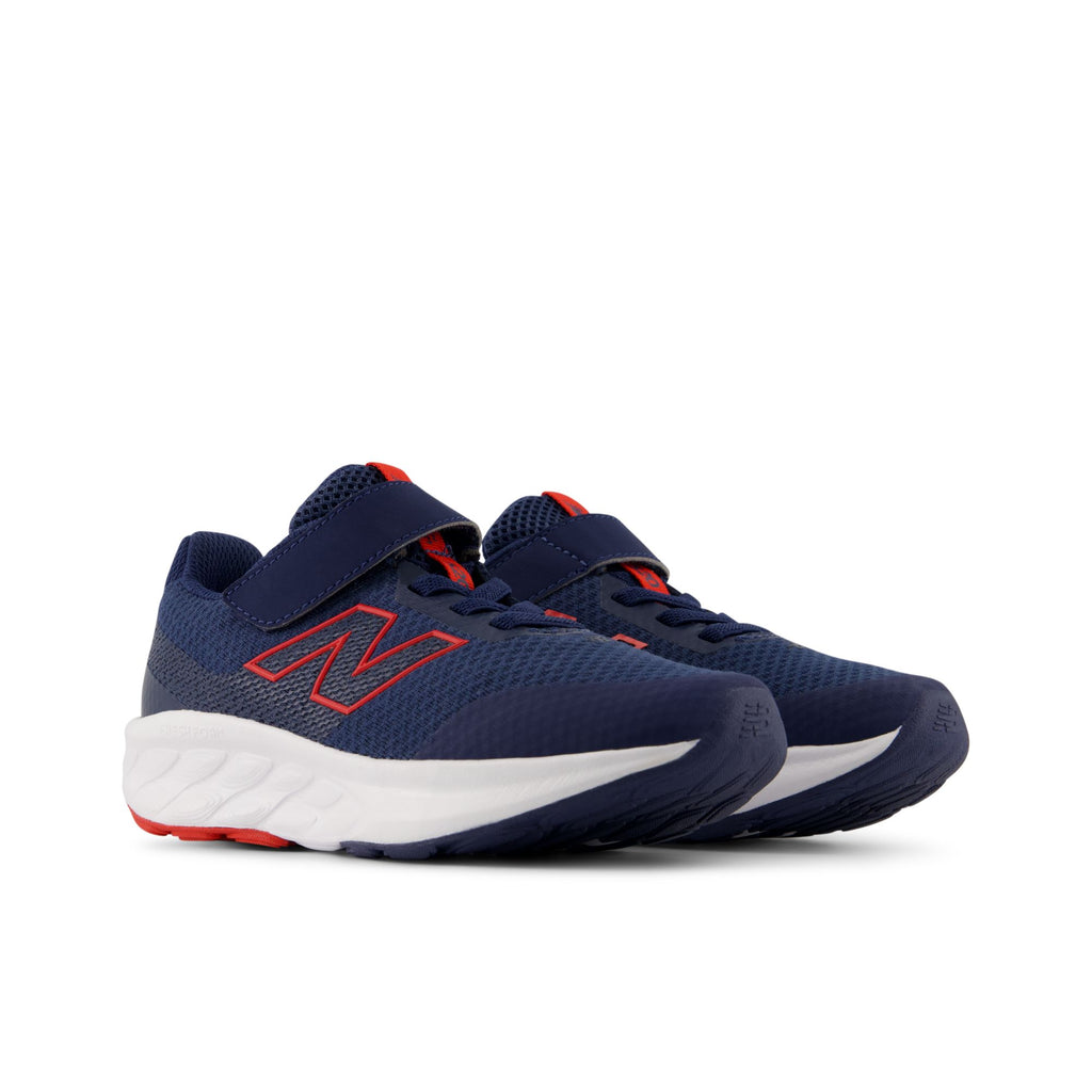 New Balance Kids' 520 Hook & Loop Navy/Red heel
