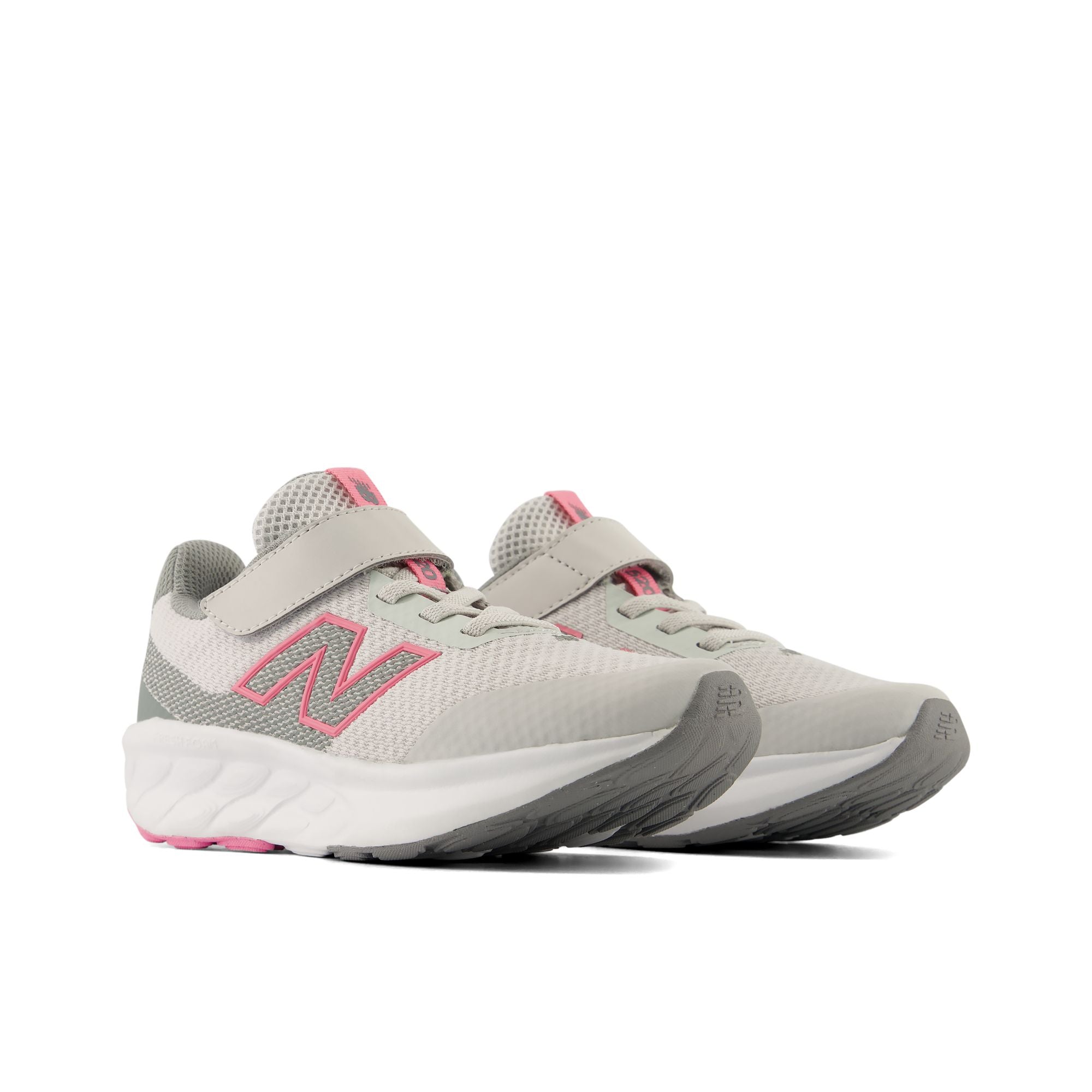 New Balance Kids' 520 Hook & Loop Grey/Pink heel