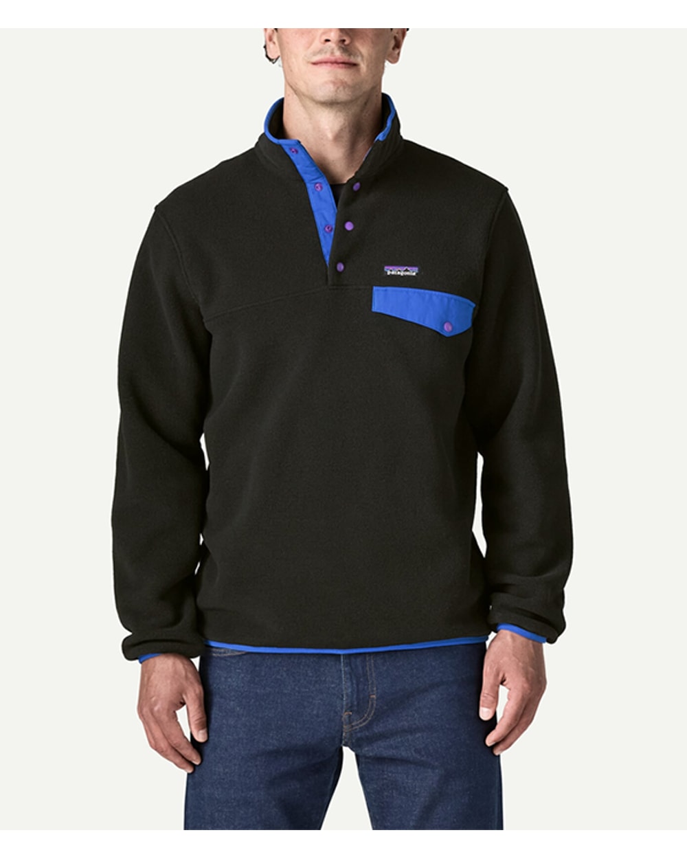 Patagonia Men’s Lightweight Synchilla Snap-T Fleece Pullover (2026) — Black w/P6 Blue