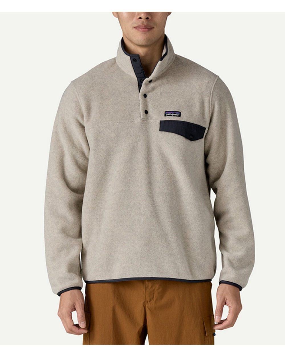 Patagonia Men’s Lightweight Synchilla Snap-T Fleece Pullover (2026) — Oatmeal Heather w/New Navy