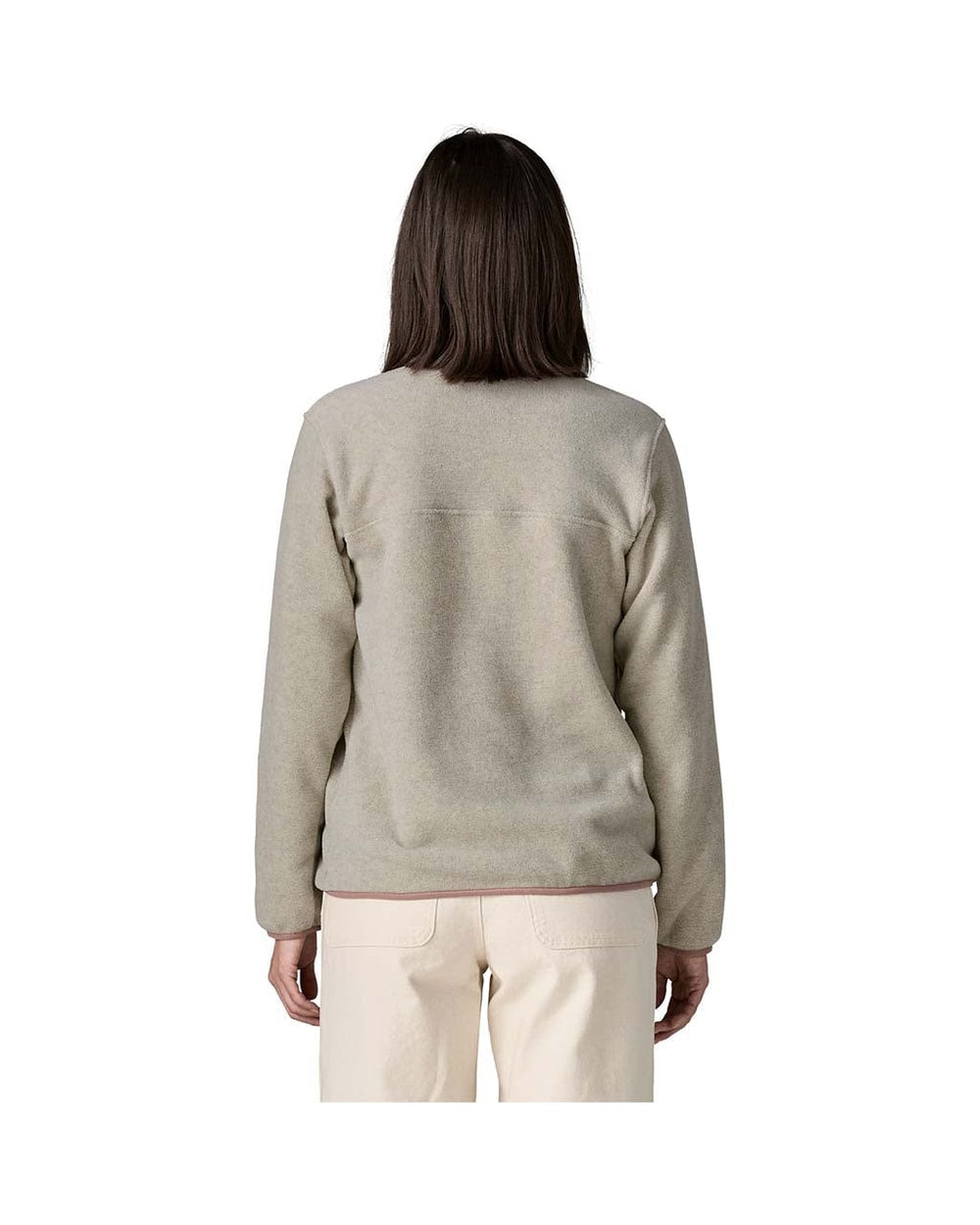 Patagonia Women's Lightweight Synchilla Snap-T Fleece Pullover (2026) - OATMEAL HEATHER W/MOONRISE TAUPE - on-model back