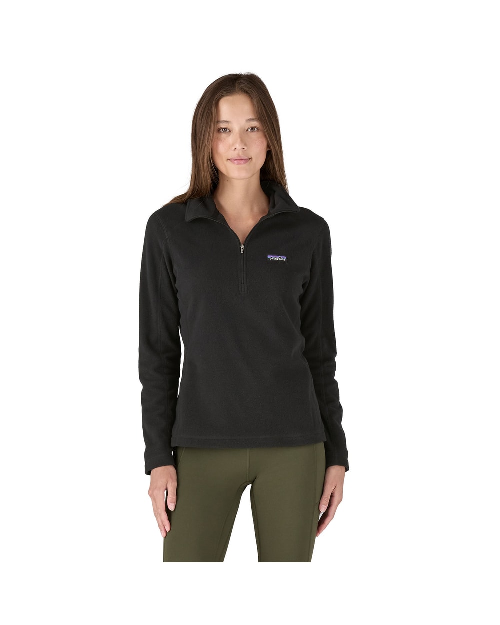 Patagonia Women's Micro D 1/4-Zip Fleece Pullover - BLACK - on-model front