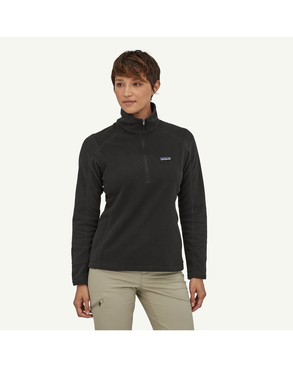 Patagonia Women's Micro D 1/4-Zip Fleece Pullover - BLACK - on-model front alternate