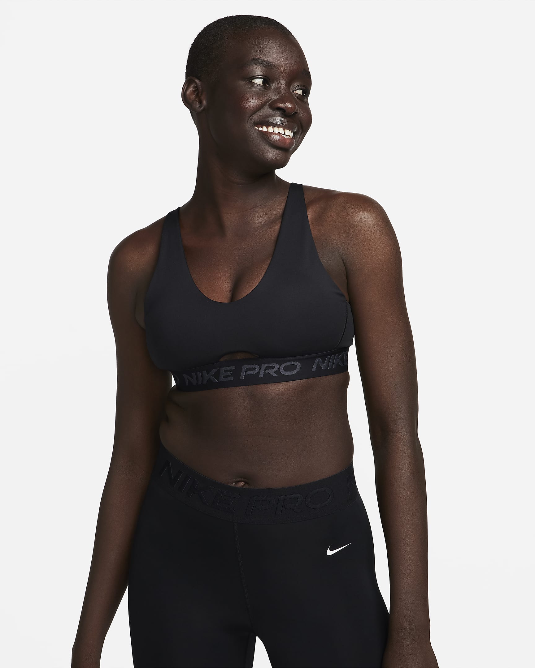 Nike Pro Womens Indy Plunge Medium Support Padded Sports Bra Black