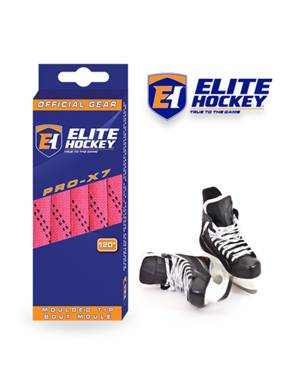 Elite Hockey Pro X7 Wide Non Waxed Pink/Navy Hockey Laces
