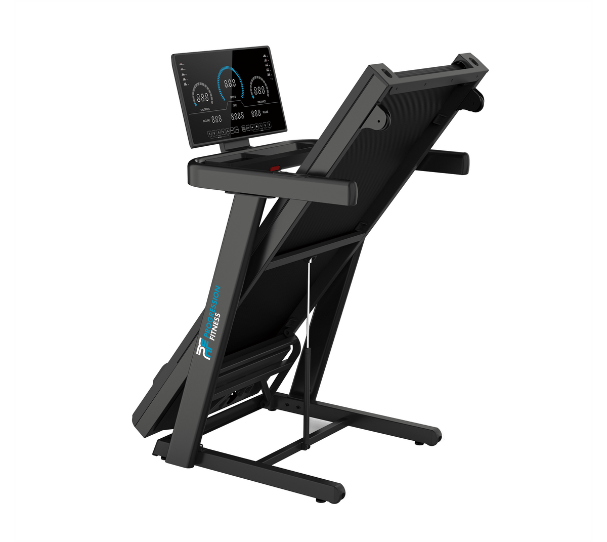 Progression X-Plode T30 Treadmill - folded, console view