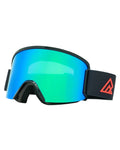 Ripzone Prospect adult winter sports goggles, black frame with Revo Blue lens, three-quarter front view