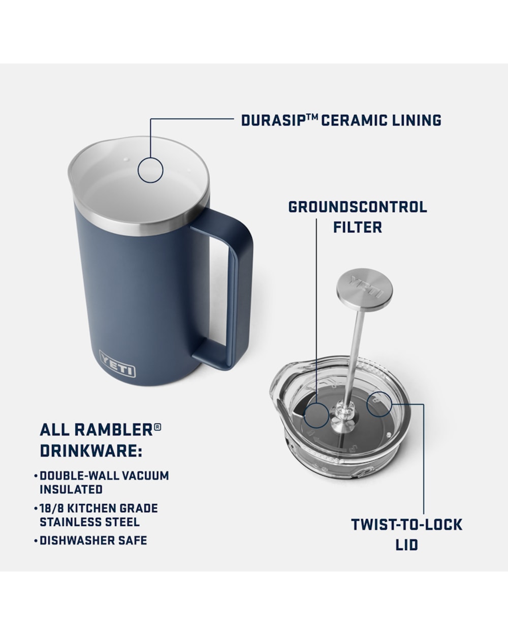 Yeti Rambler 34oz French Press With Twist-To-Lock French Press Lid