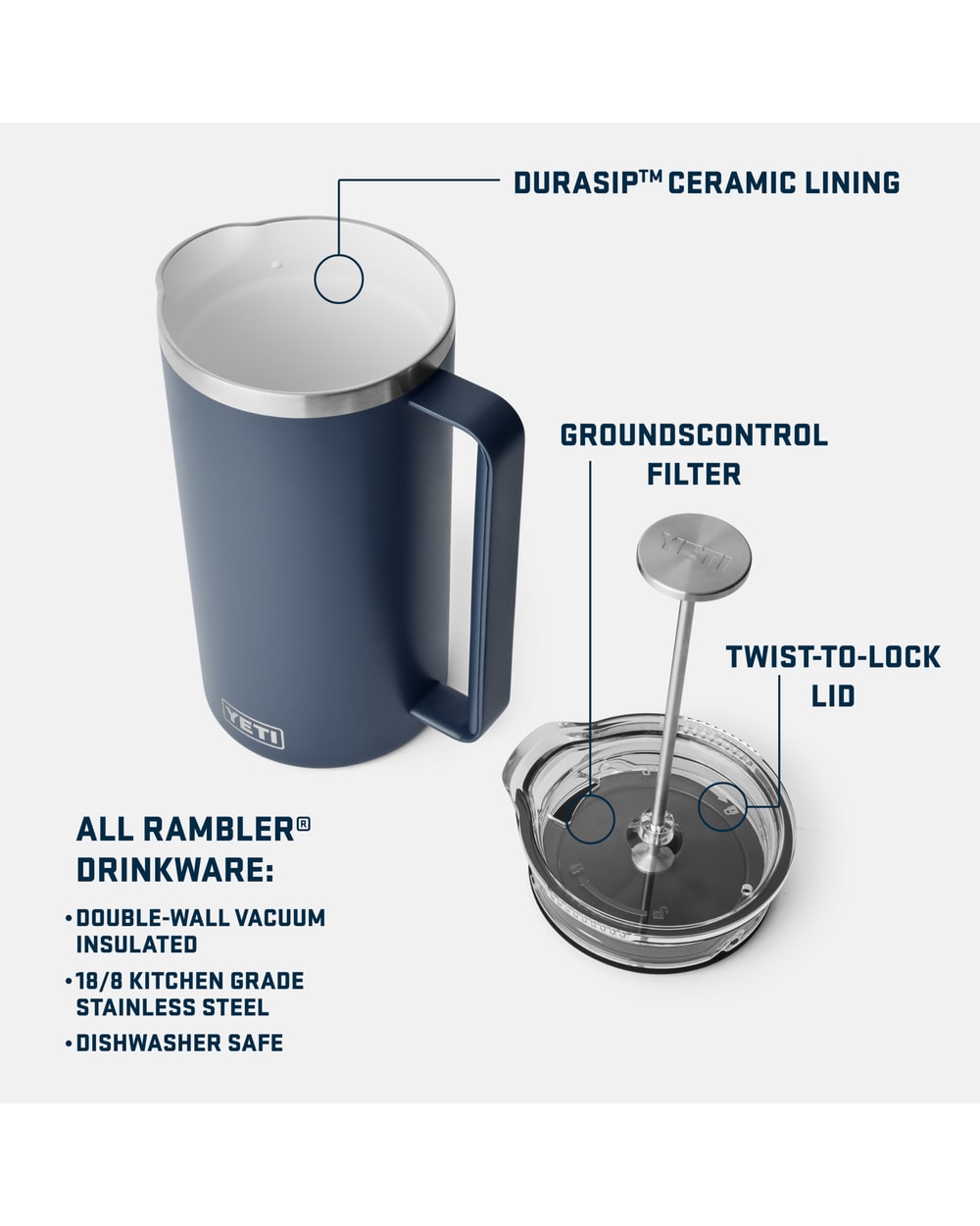 Yeti Rambler 64oz French Press With Twist-To-Lock French Press Lid