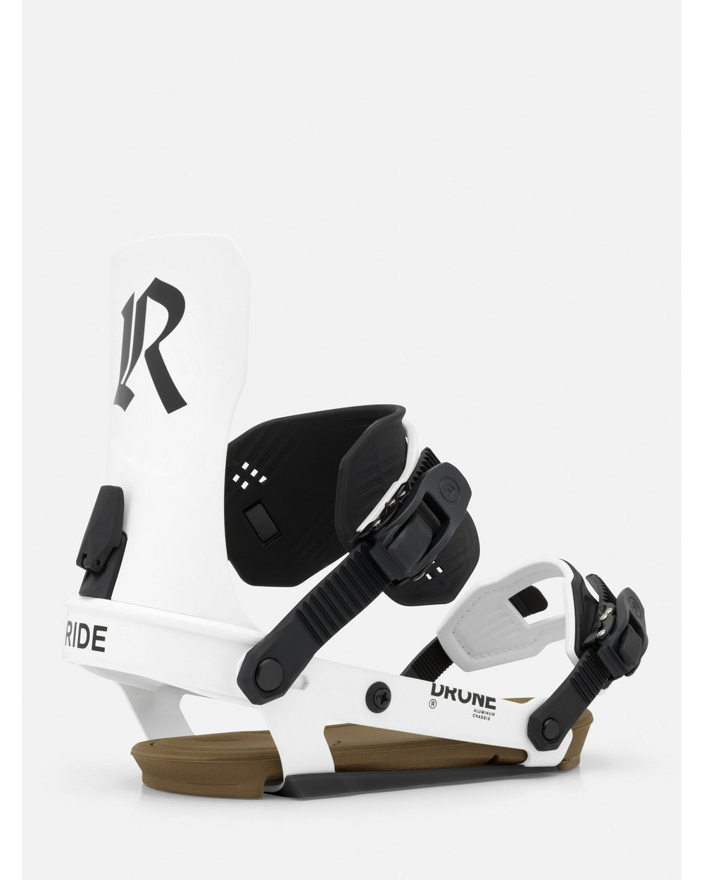 RIDE Drone snowboard binding in White, front view