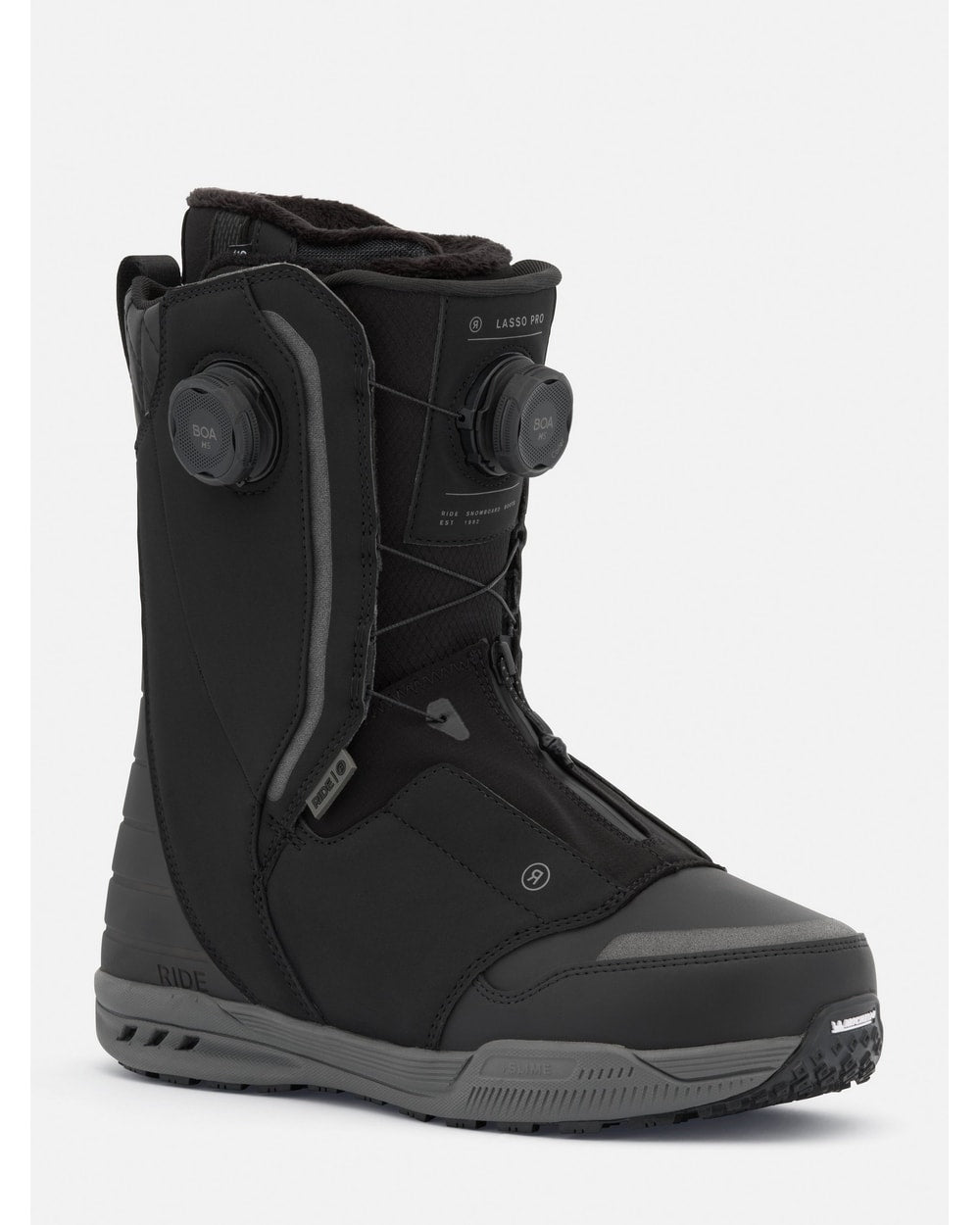RIDE Lasso Pro snowboard boot in Black, front view