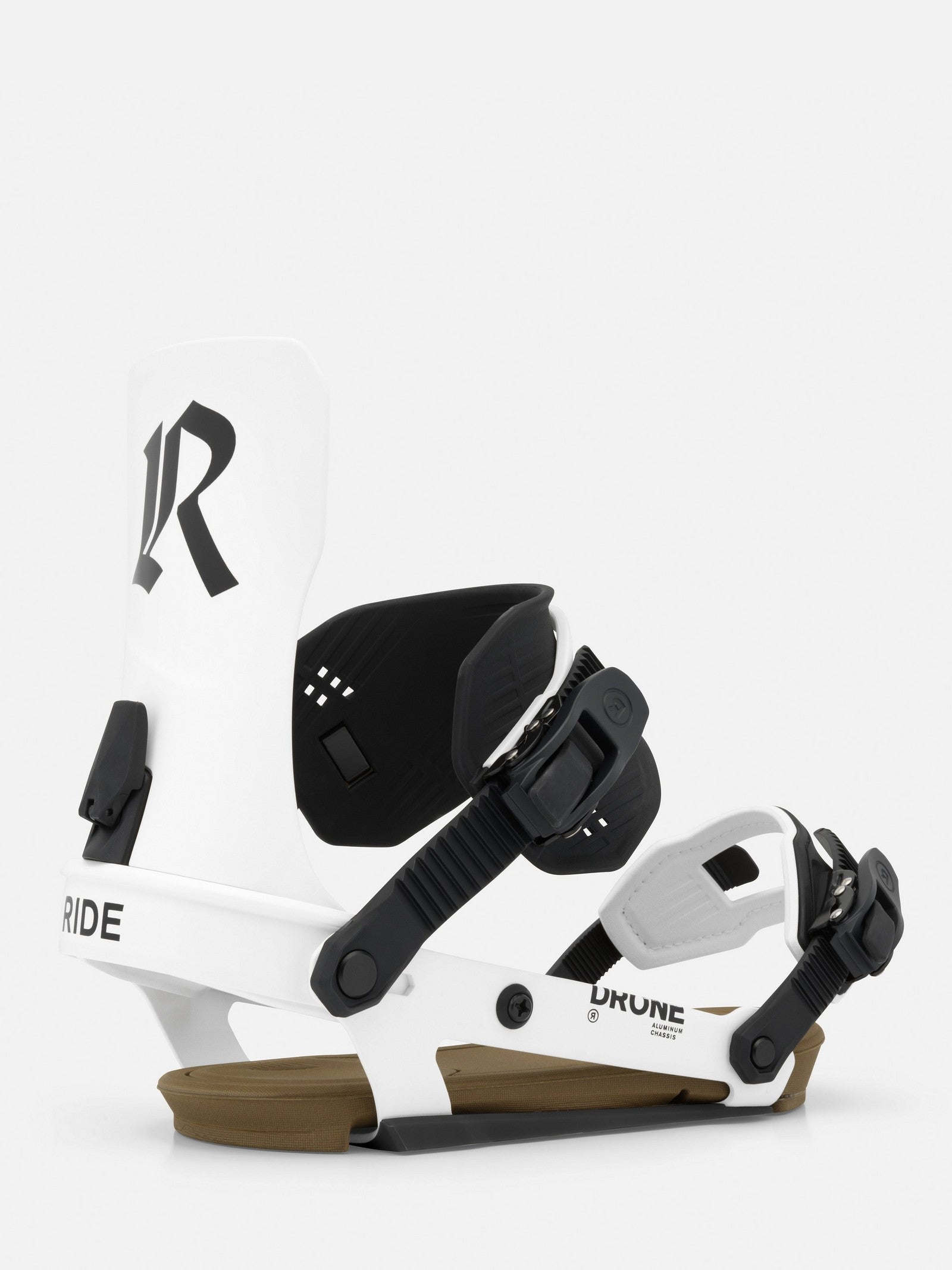 RIDE Drone snowboard binding in White, front view