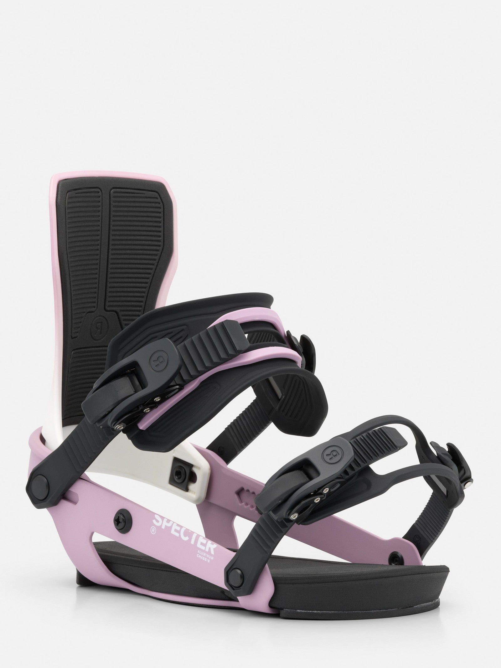 RIDE Women's Specter snowboard binding in Purple, rear view