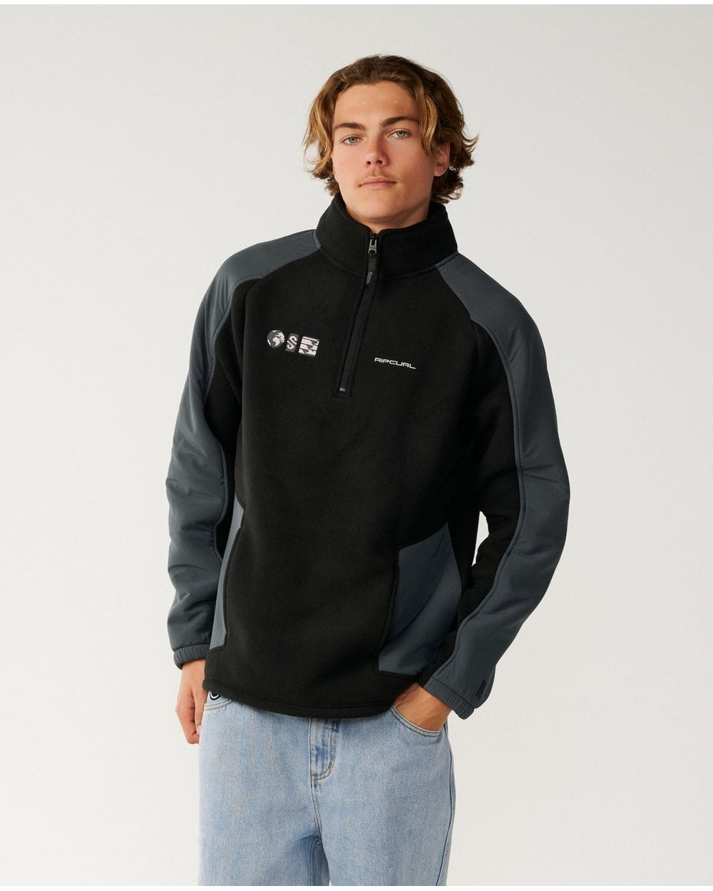 Rip Curl Men's Search Series Zip Thru Crew - BLACK