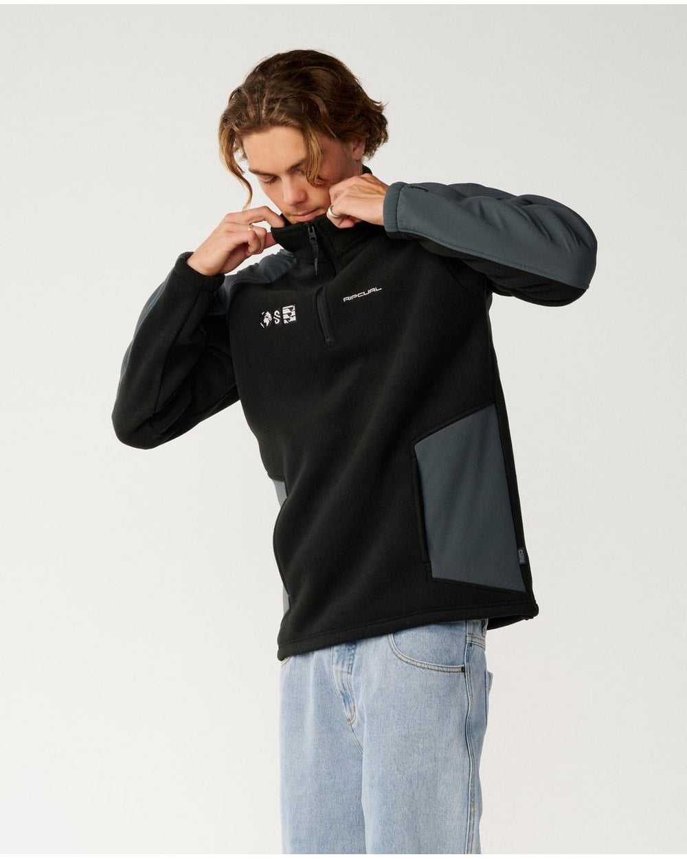 Rip Curl Men's Search Series Zip Thru Crew - BLACK