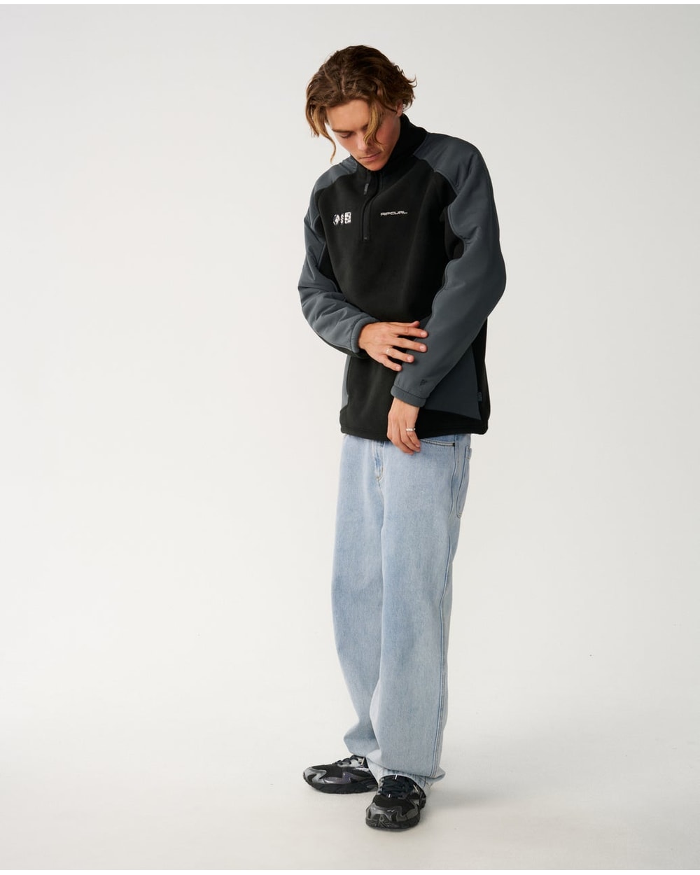 Rip Curl Men's Search Series Zip Thru Crew - BLACK