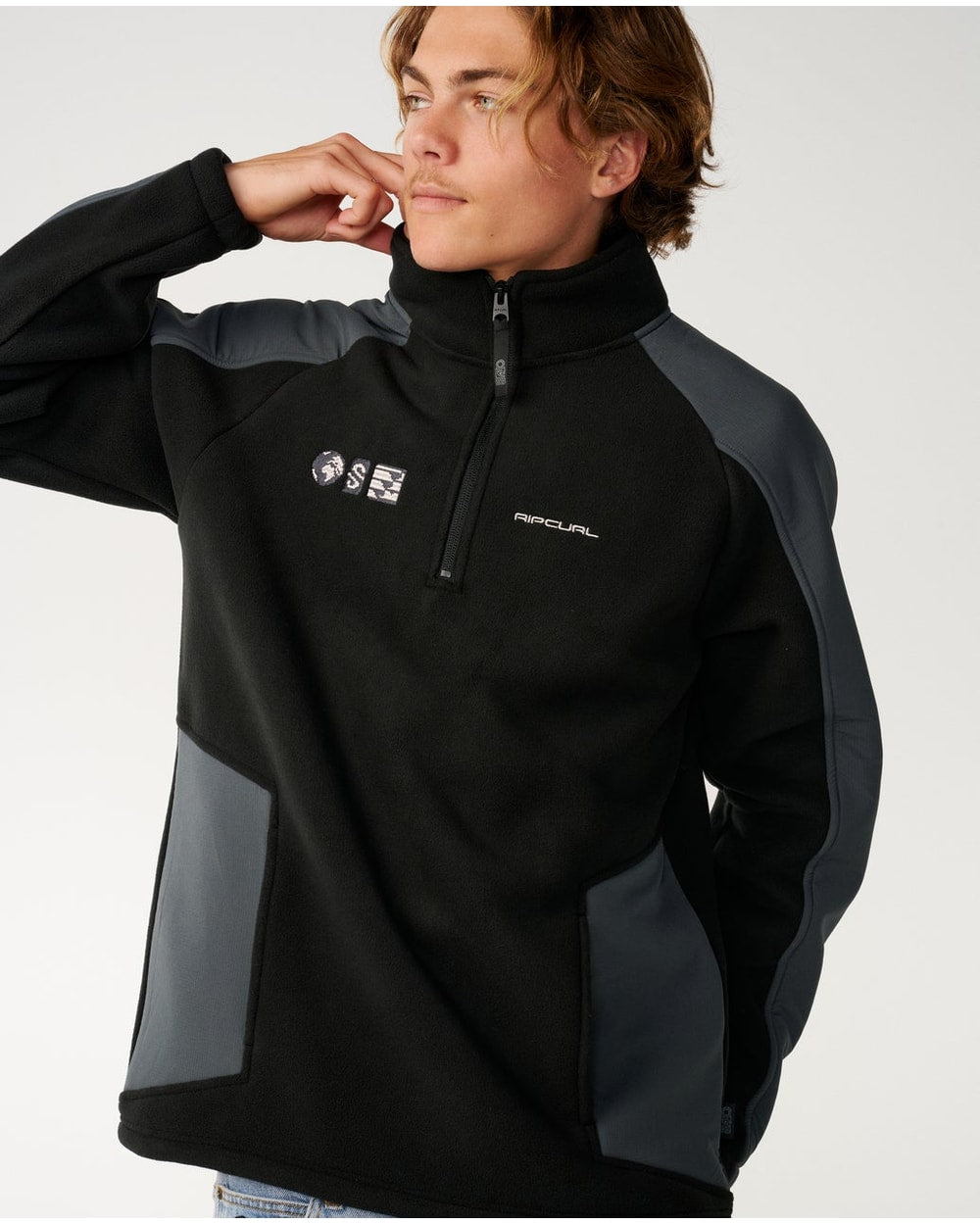 Rip Curl Men's Search Series Zip Thru Crew - BLACK