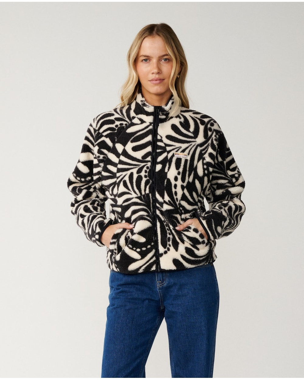 Rip Curl Women's Party Pack Zip Through Polar Fleece - BLACK/WHITE