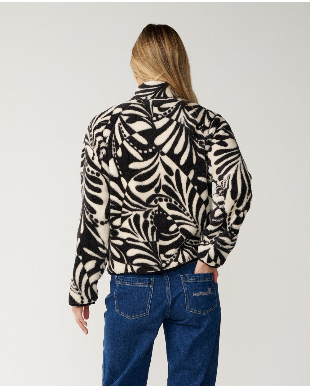 Rip Curl Women's Party Pack Zip Through Polar Fleece - BLACK/WHITE
