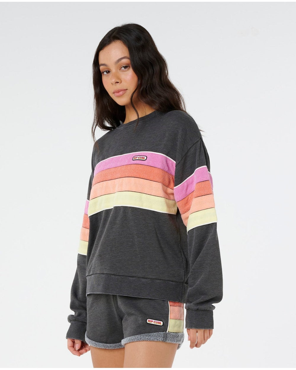 Rip Curl Women's Surf Revival Relaxed Crewneck in Washed Black, back